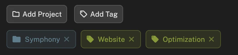 Projects and tags feature